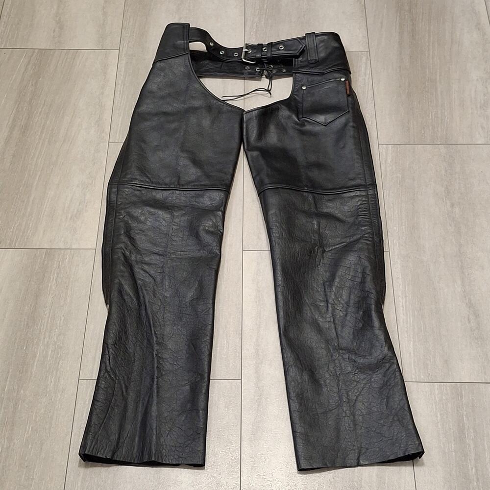 Interstate Black Leather Men's Motorcycle Chaps Size M